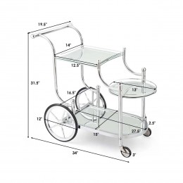 عربة ضيافة ستيل مقاوم للصداء لون فضي بسطح زجاج فضي 