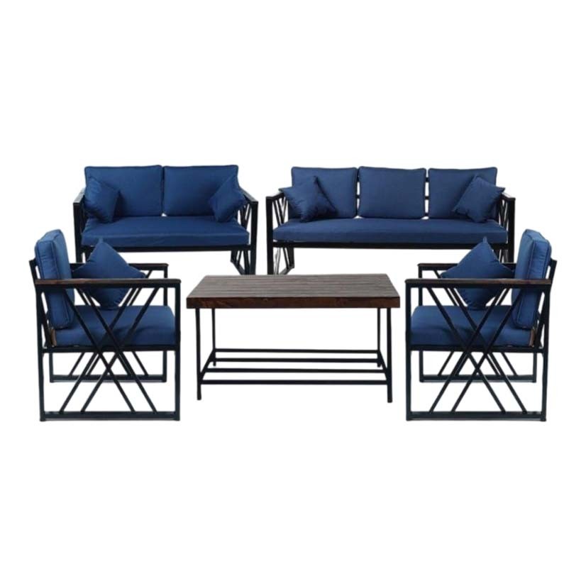 جلسة خارجية لـ 7 أشخاص حديد اسود قماش كحلي RJ100