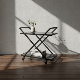 عربة تقديم "إكس-لاين" (X-Line) المودرن - أناقة التصميم الهندسي والزجاج الفاخر