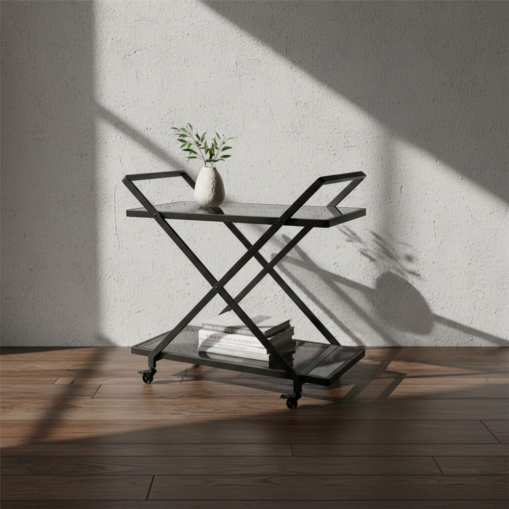 عربة تقديم "إكس-لاين" (X-Line) المودرن - أناقة التصميم الهندسي والزجاج الفاخر