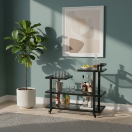 عربة تقديم "ستيبس" (Steps) المودرن (100 سم) - تصميم هندسي مدرج بلمسة زجاجية فاخرة