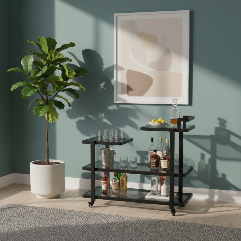 عربة تقديم "ستيبس" (Steps) المودرن (100 سم) - تصميم هندسي مدرج بلمسة زجاجية فاخرة