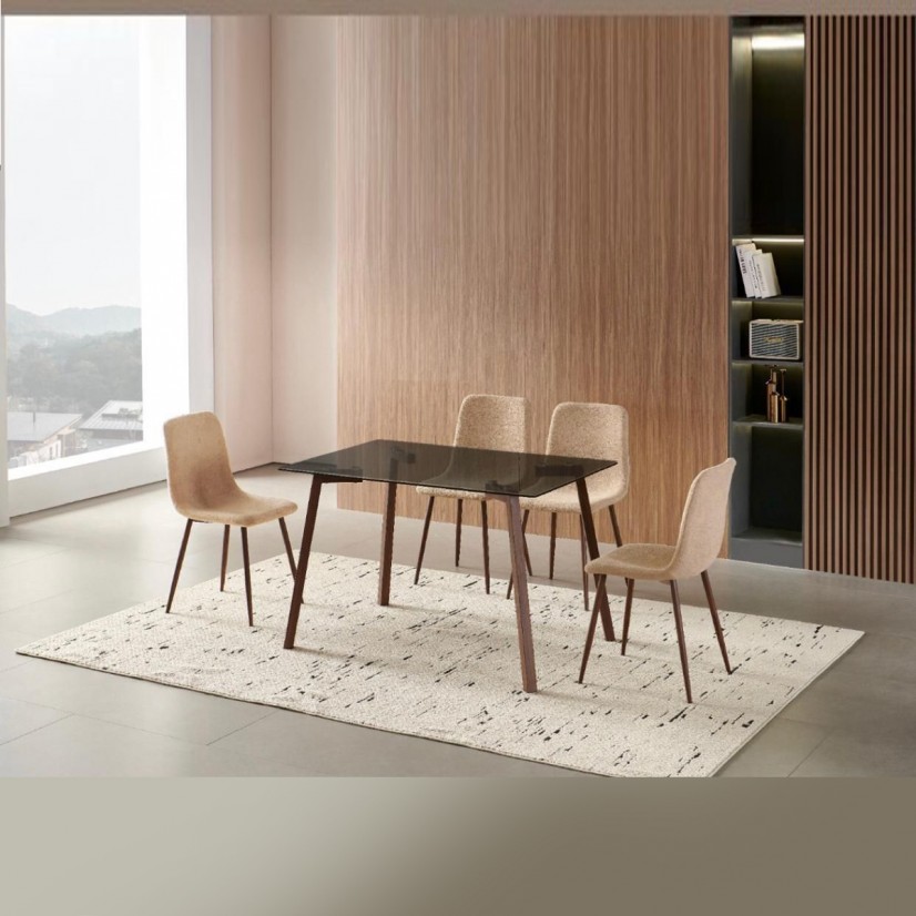 طقم طاولة طعام "أوسلو بريميوم" - فخامة الخشب الداكن والزجاج المظلل