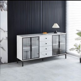 دولاب بوفيه عصري بتصميم هندسي أنيق ابيض