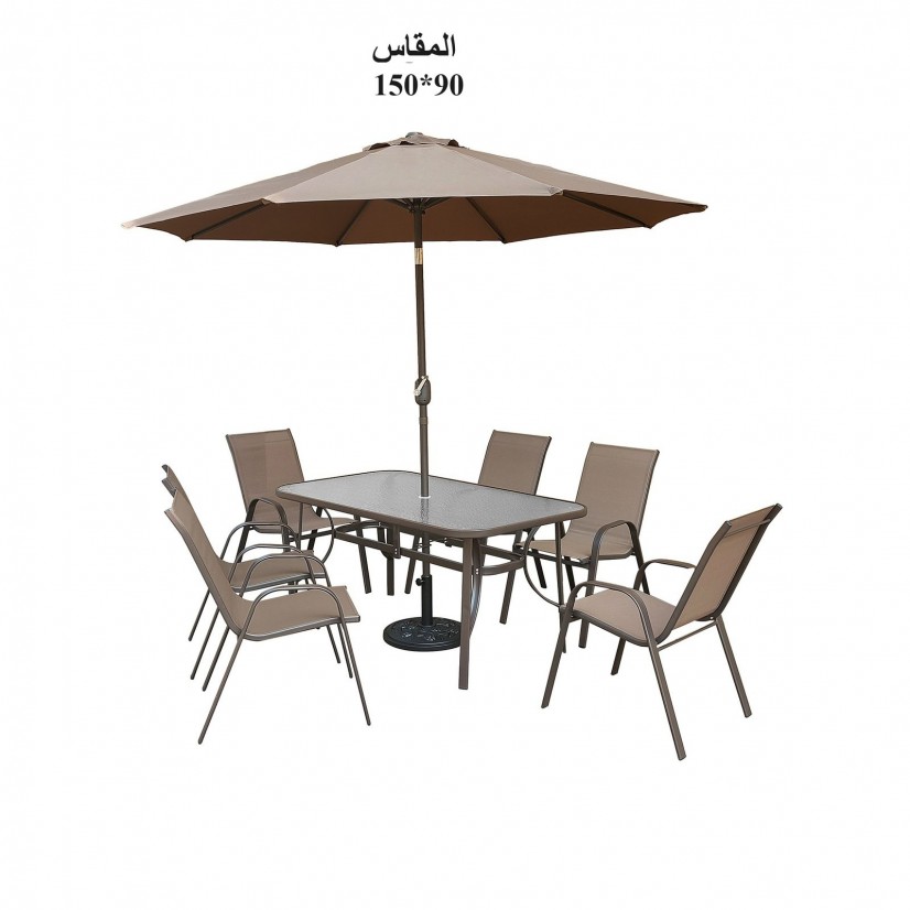 طقم طاولة طعام حدائق 6 كراسي مع مظلة - تصميم عملي وأناقة خارجية
