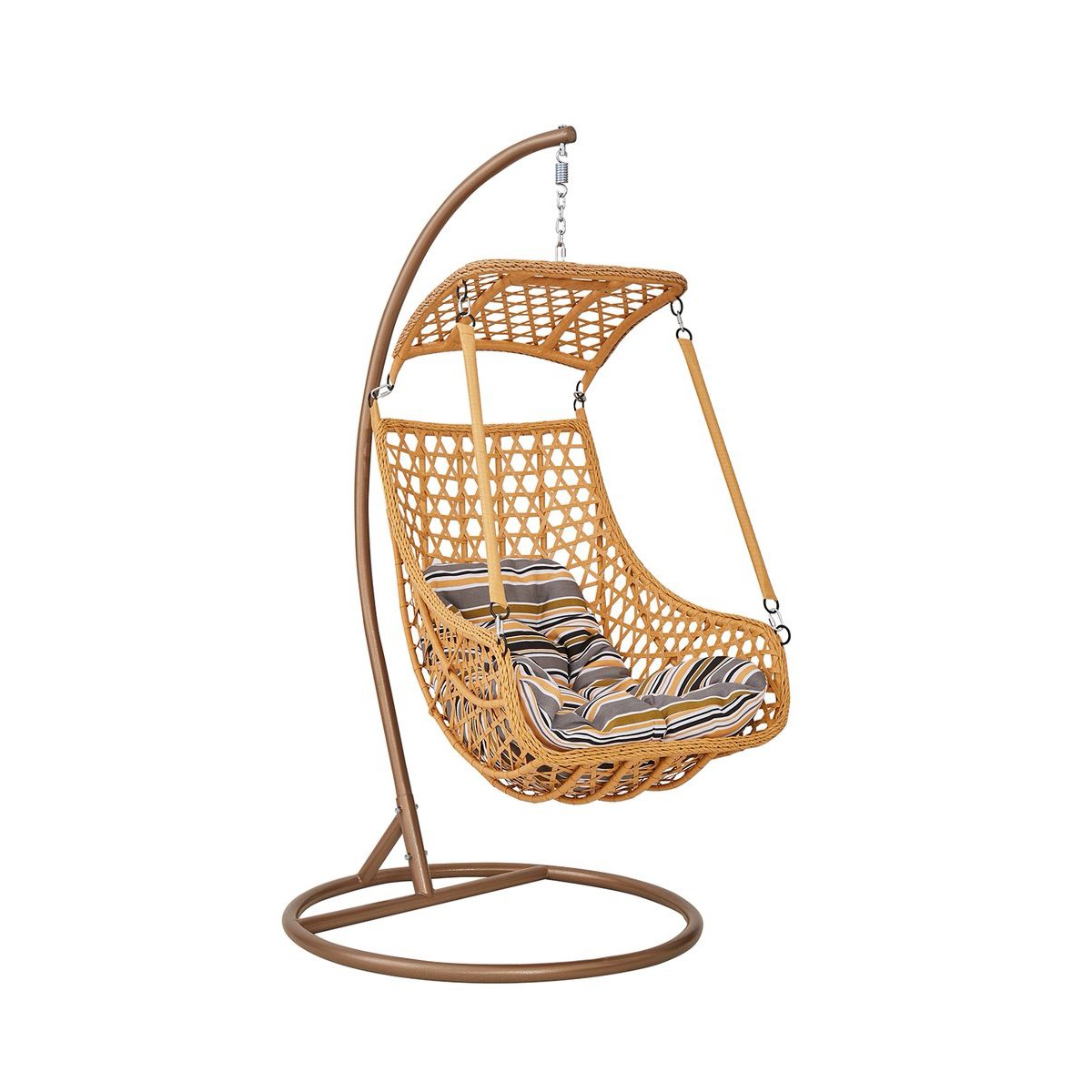 كرسي مرجيحة معلق مع مظلة علوية - استرخاء ملكي وتصميم عصري بيج