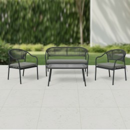 طقم جلسات خارجية 4 قطع - كراسي ومقاعد حديد بتصميم حبال منسوجة مع وسائد - أثاث حدائق ومنازل