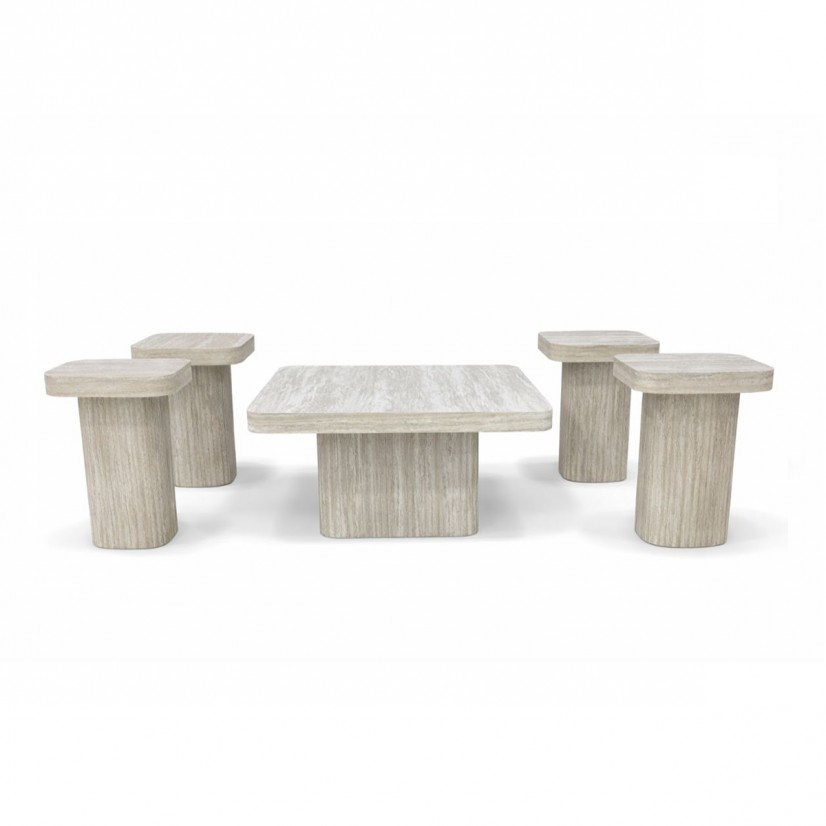 طقم طاولات مجلس "ترافرتين سكاى" المربع (5 قطع) - حداثة التصميم الهندسي باللون الرمادي