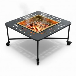 منقل شواء وطاولة نار متنقل بعجلات 60 *60 سم