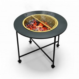 طاولة منقل شواء دائري متنقل - لمسة عصرية وذهبية فاخرة