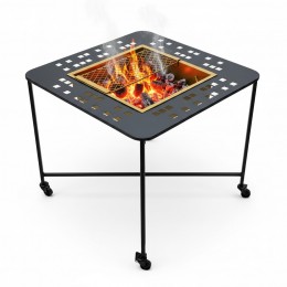 منقل شواء وطاولة نار مربعة متنقلة بعجلات -60*60 سم