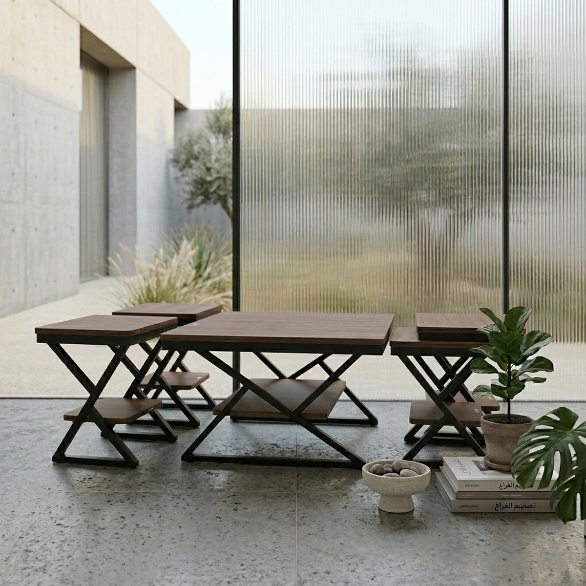 طقم طاولات خشب دورين 4+1                                     