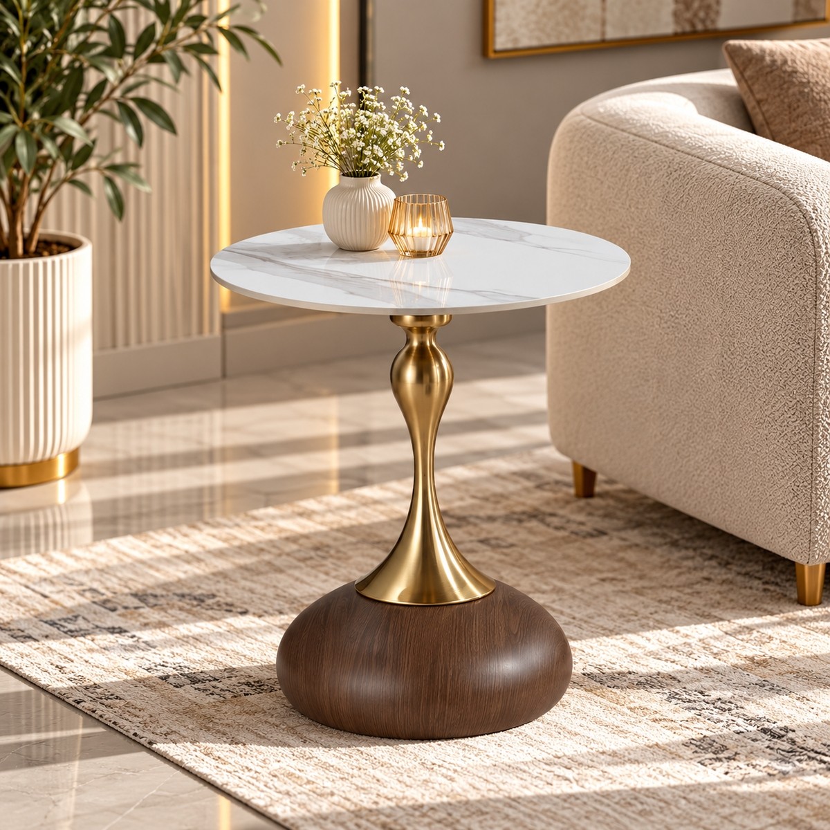 طاوله خدمه سيراميك دائري B1037S WOOD 45*45