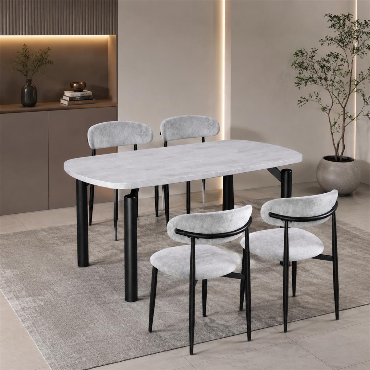 طاولة طعام رخام 4 كرسي M-025 GREY/GREY طاولة طعام رخام 4 كرسي M-025 GREY/GREY