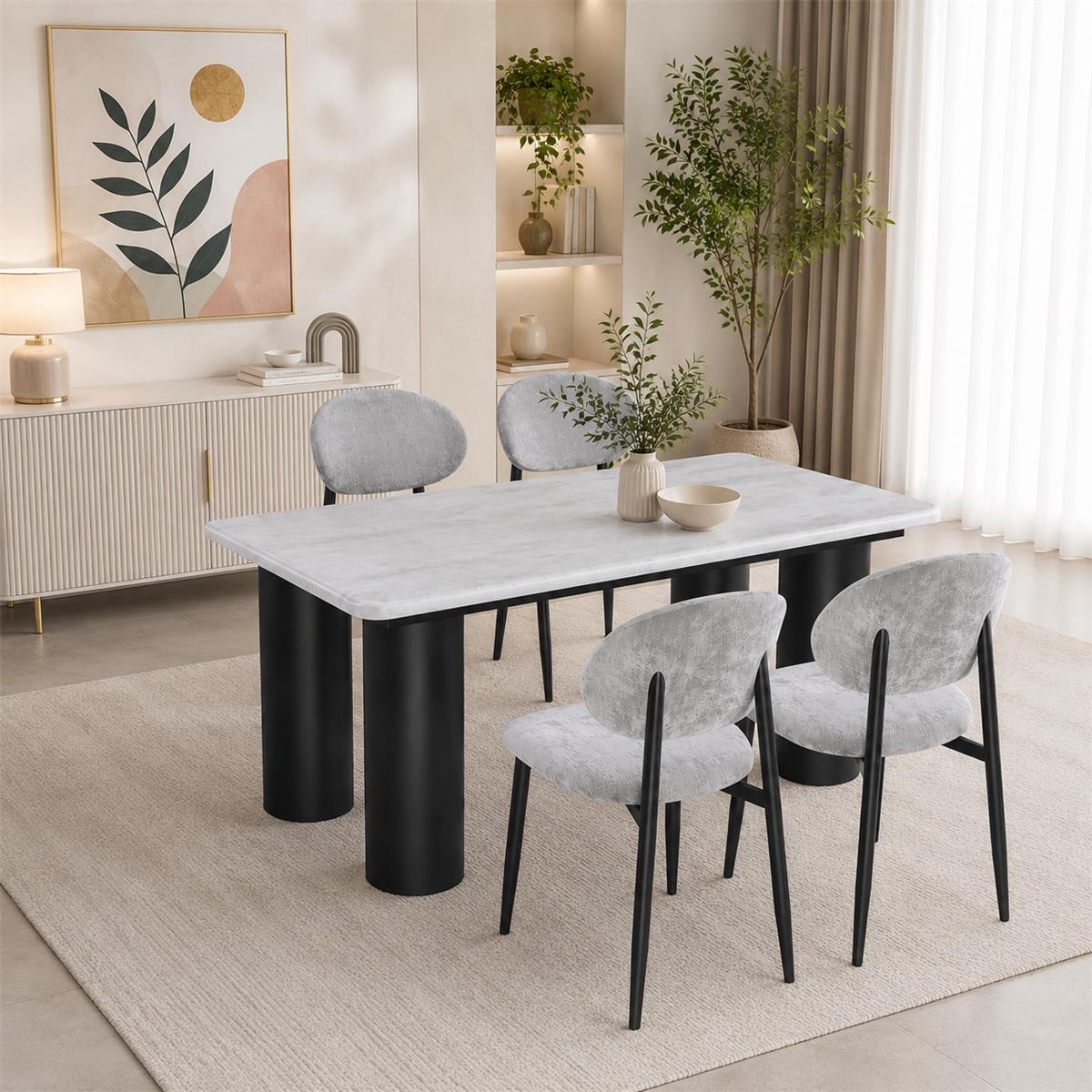 طاولة طعام رخام 4 كرسي M-033 GREY/GREY طاولة طعام رخام 4 كرسي M-033 GREY/GREY