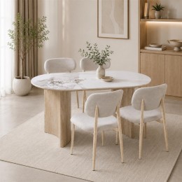 طاولة طعام سيراميك 4 كرسي M-031 WHITE/YELLOW