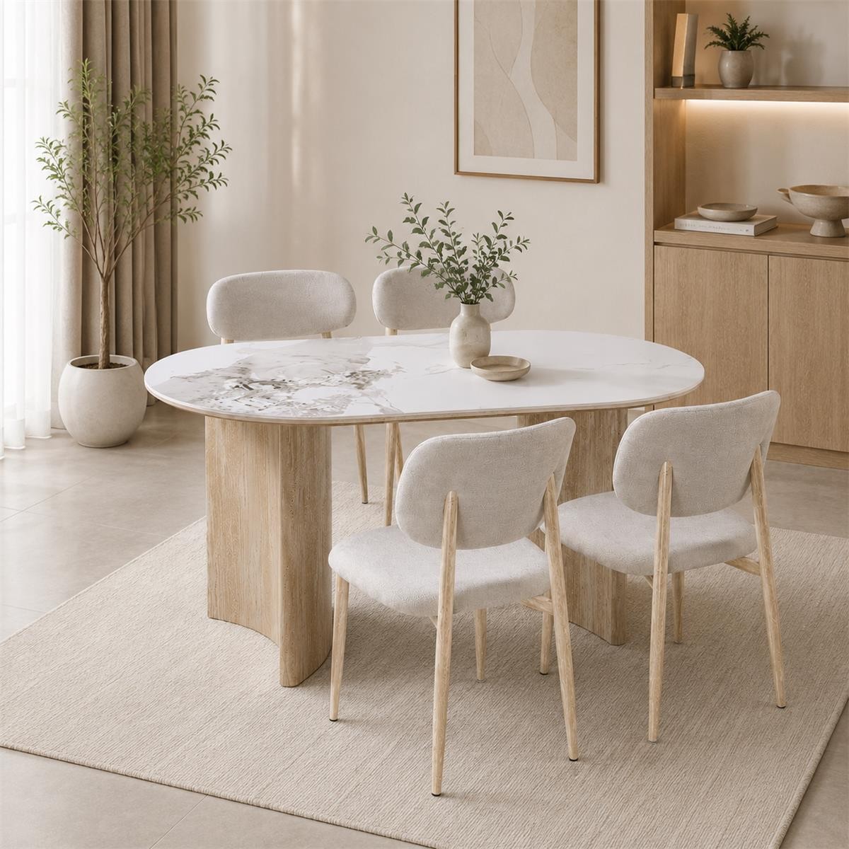 طاولة طعام سيراميك 4 كرسي M-031 WHITE/YELLOW