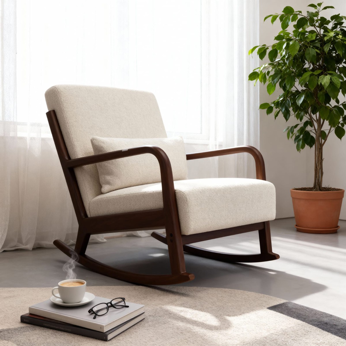 كرسي هزاز بيج "أنتيك مودرن" - لمسة استرخاء دافئة ومنظمة