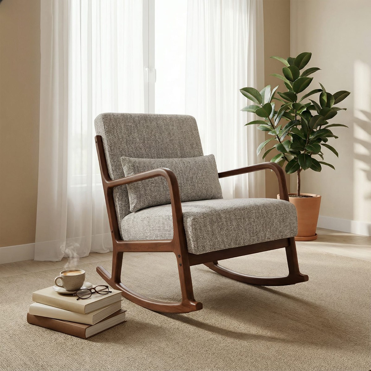 كرسي هزاز رمادي فاتح "أنتيك مودرن" - لمسة استرخاء دافئة ومنظمة