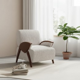 كرسي رمادي فاتح "مودرن ريلاكس" - أناقة الخشب وراحة القماش