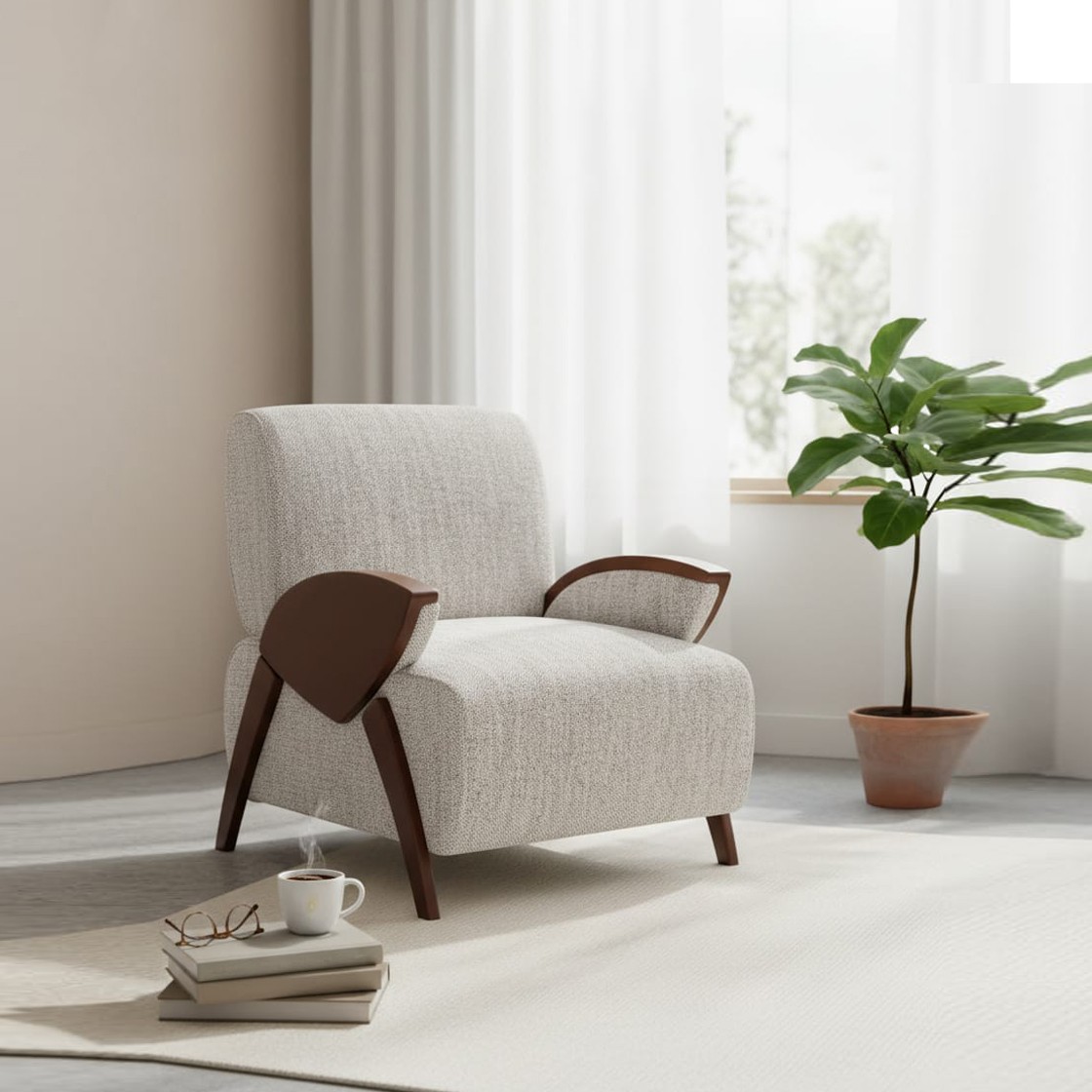 كرسي رمادي فاتح "مودرن ريلاكس" - أناقة الخشب وراحة القماش