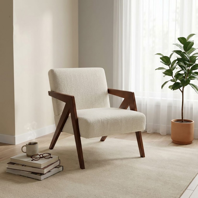 كرسي بيج "مودرن إليجانس" - تناغم الخشب والقماش الفاخر