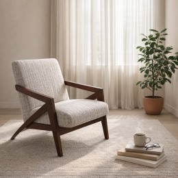 كرسي رمادي فاتح  "مودرن إليجانس" - تناغم الخشب والقماش الفاخر