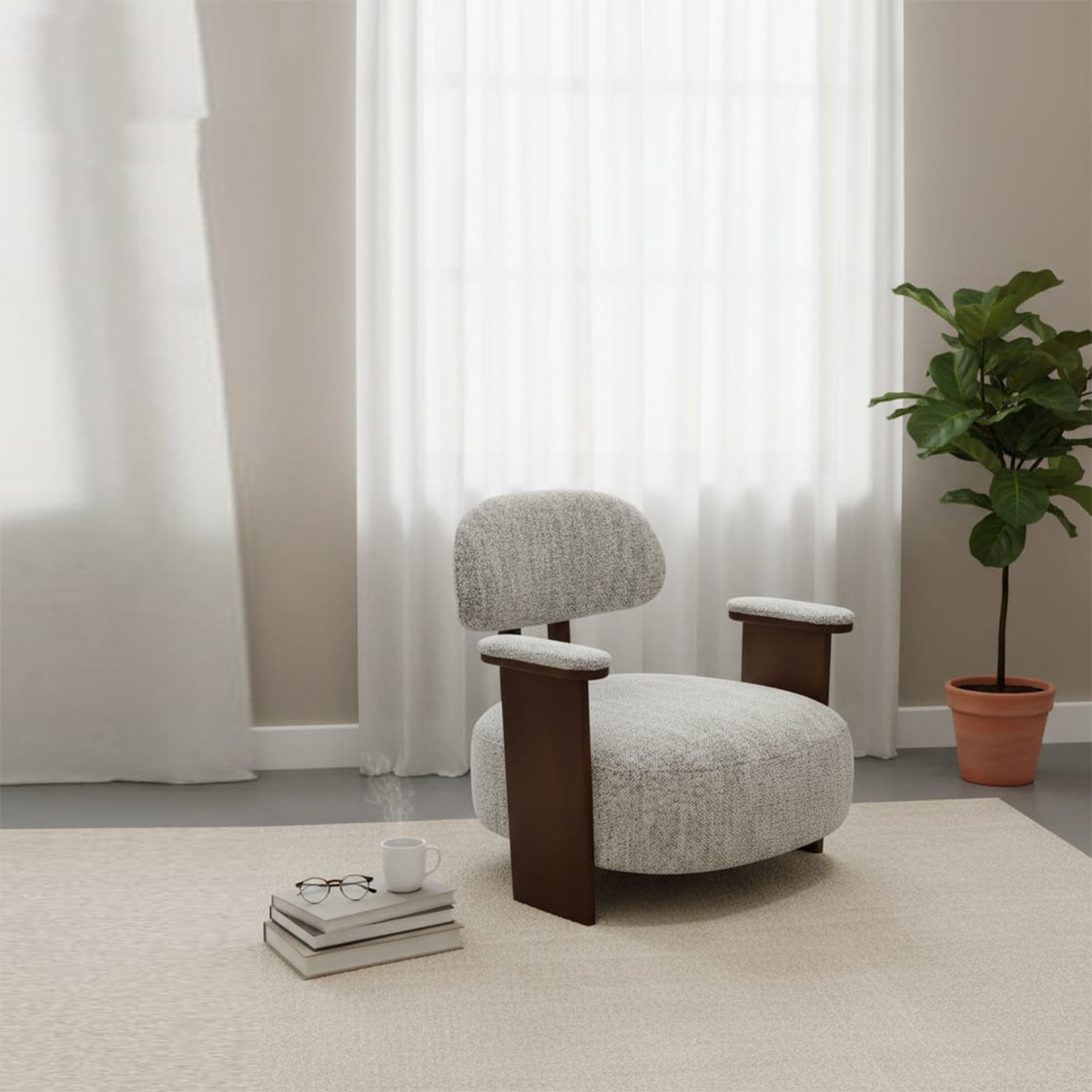 كرسي "أورا" رمادي الثابت - هندسة خشبية وتصميم عصري فريد