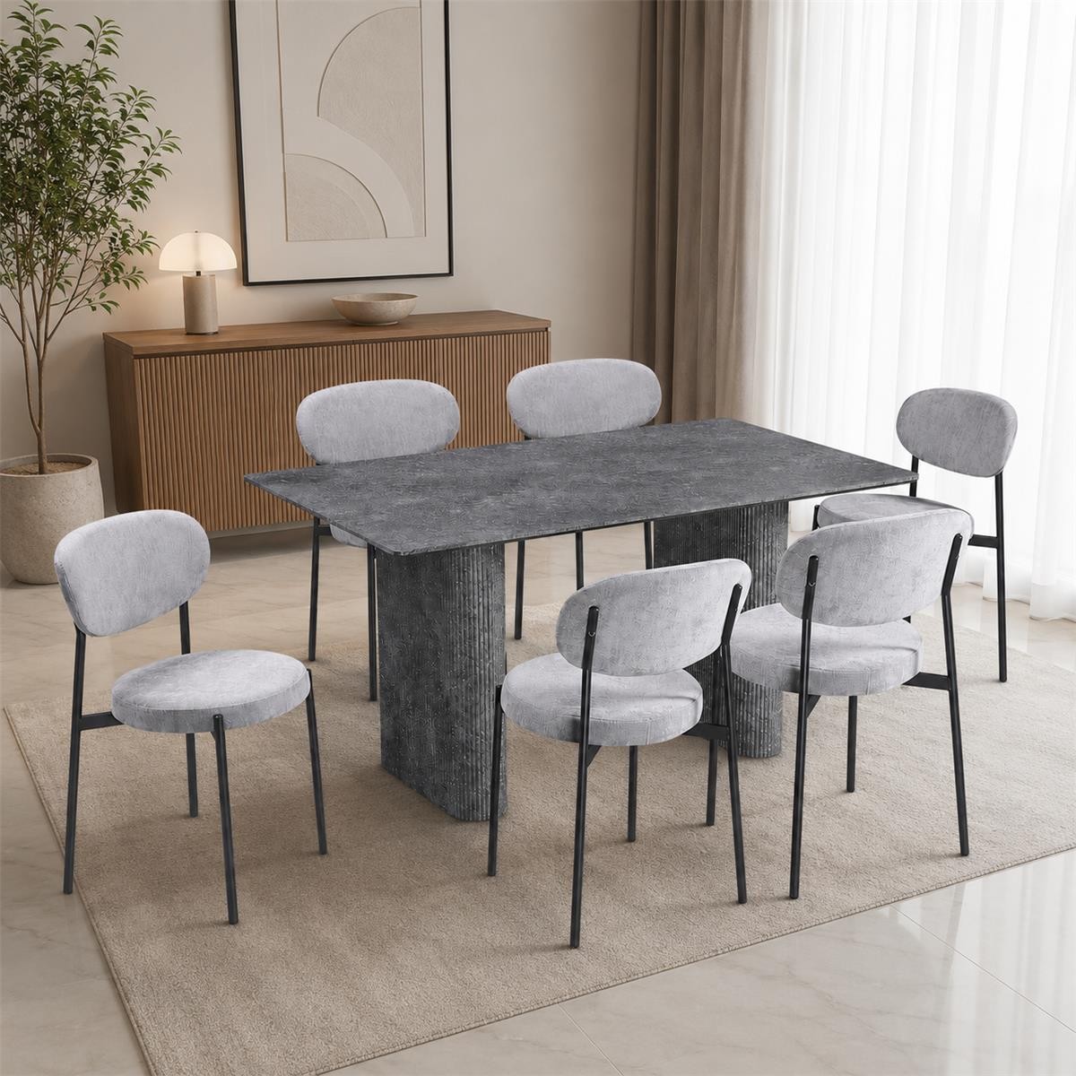 طاولة طعام خشب 6 كرسي M-034 GREY/GREY طاولة طعام خشب 6 كرسي M-034 GREY/GREY