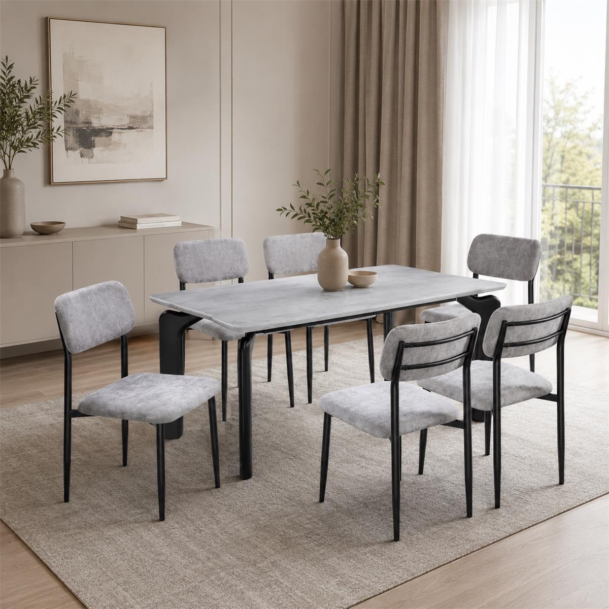 طاولة طعام رخام 6 كرسي M-027 GREY/GREY طاولة طعام رخام 6 كرسي M-027 GREY/GREY