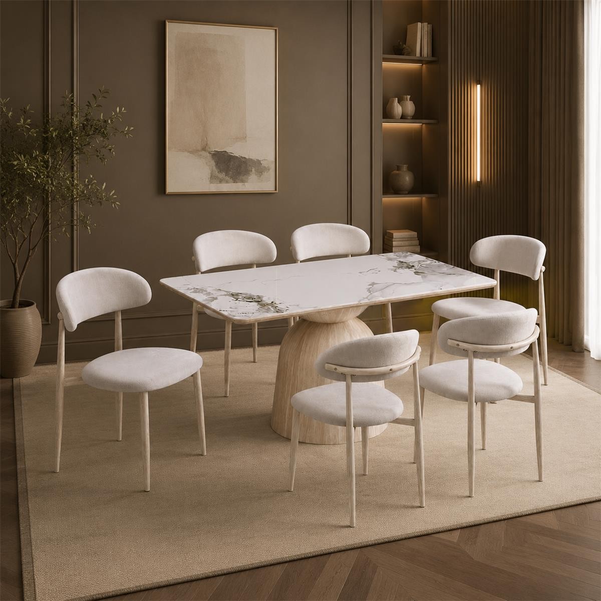 طاولة طعام سيراميك 6 كرسي M-030 WHITE/YELLOW