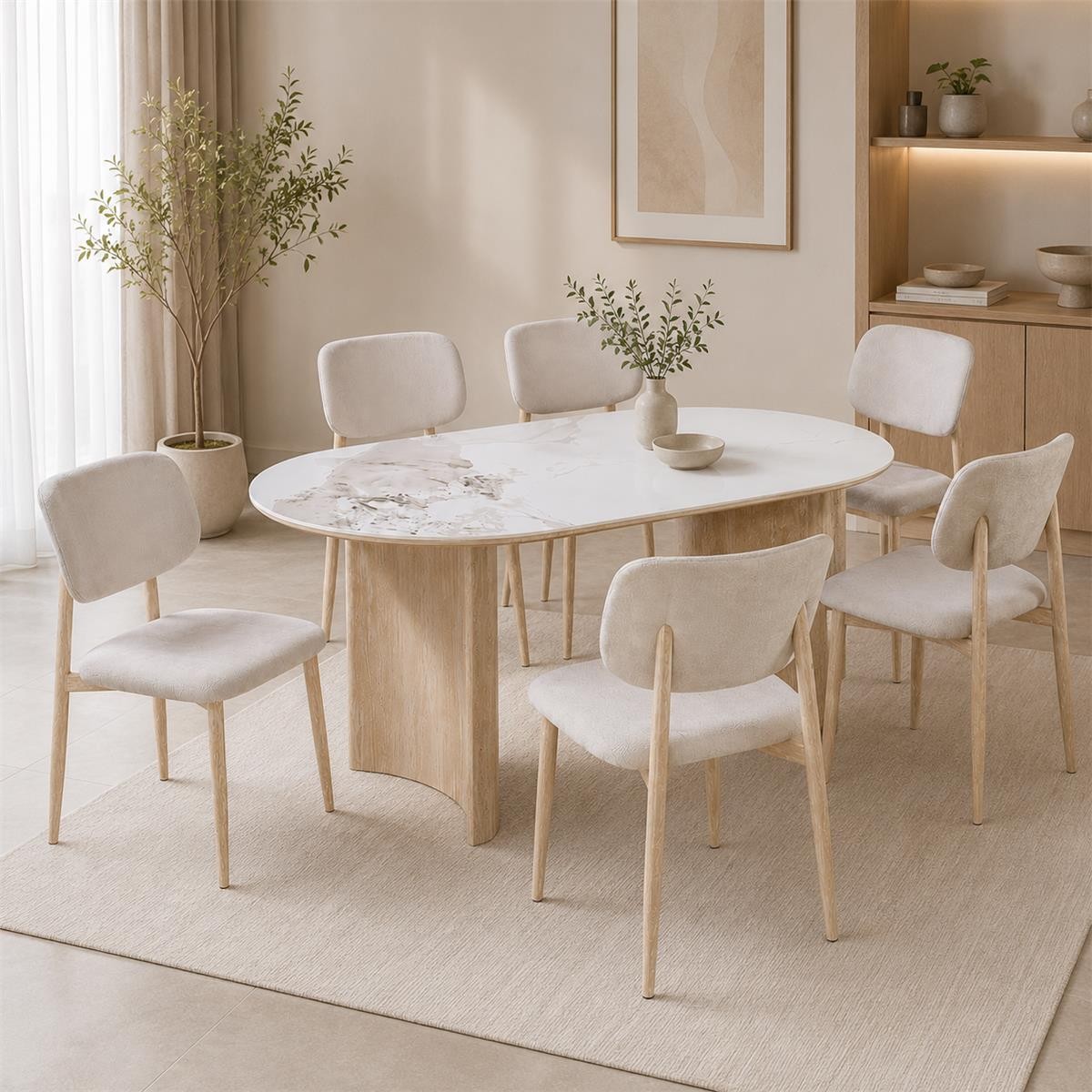 طاولة طعام سيراميك 6 كرسي M-031 WHITE/YELLOW