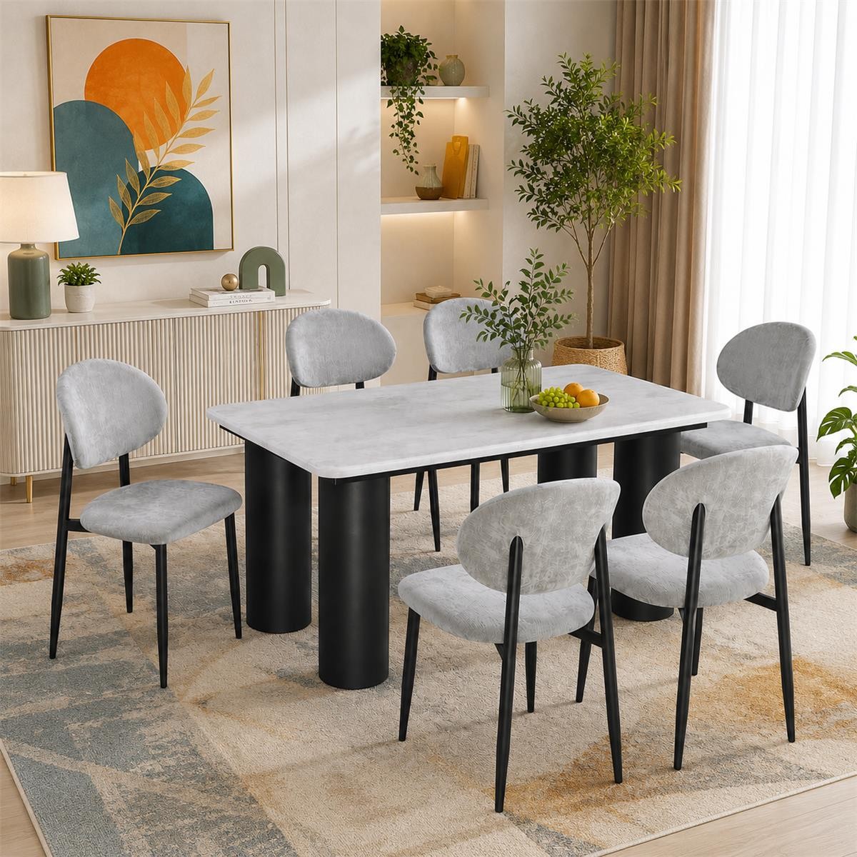 طاولة طعام رخام 6 كرسي M-033 GREY/GREY طاولة طعام رخام 6 كرسي M-033 GREY/GREY