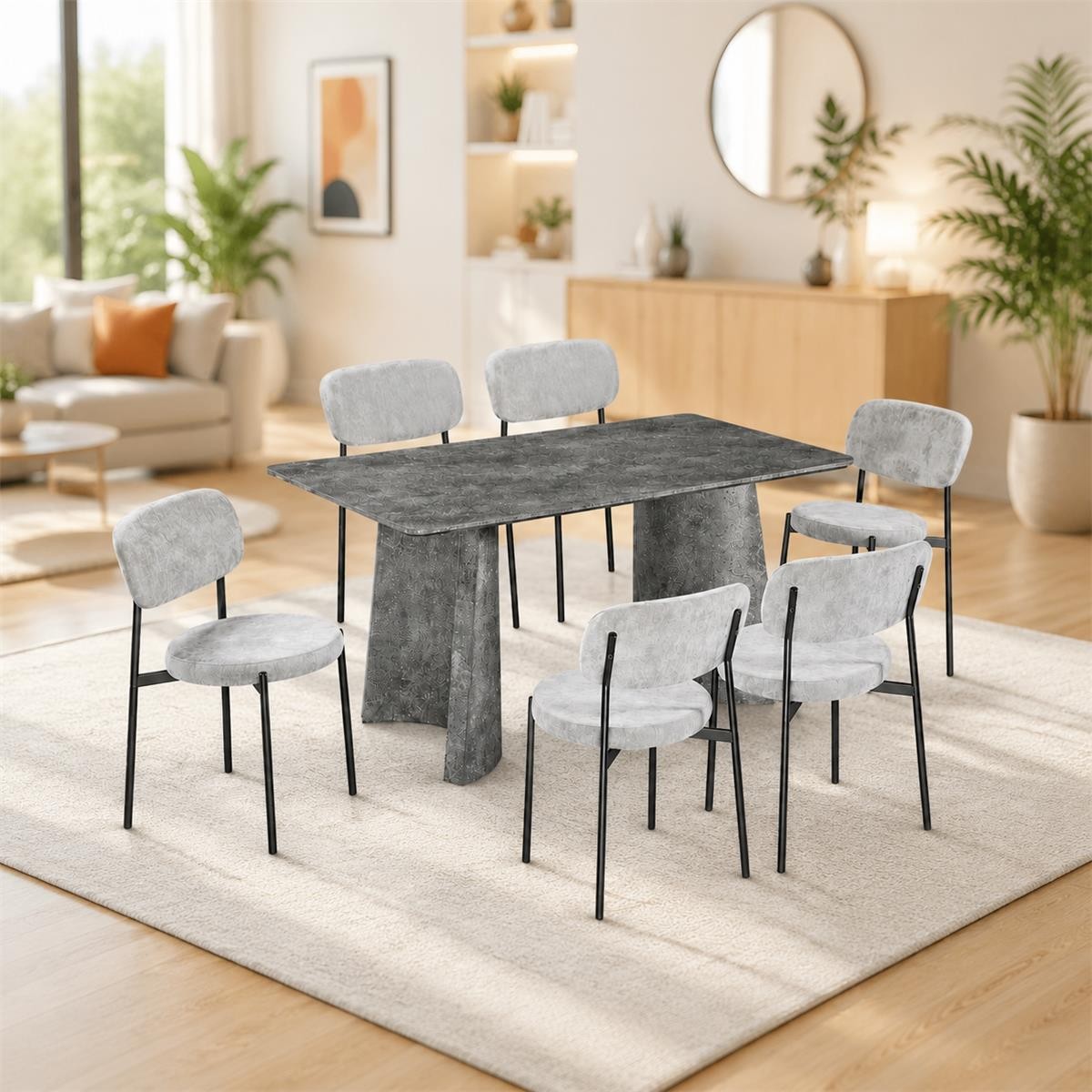 طاولة طعام خشب 6 كرسي M-037 GREY/GREY طاولة طعام خشب 6 كرسي M-037 GREY/GREY