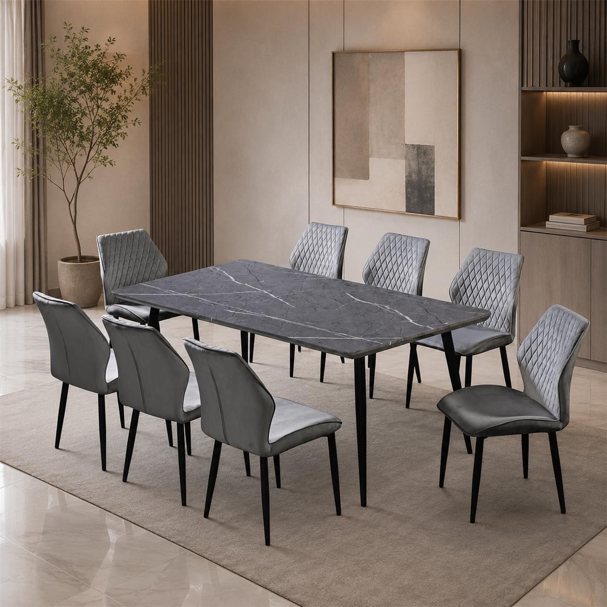 طاوله طعام خشب 8 كرسي M-002 GREY طاوله طعام خشب 8 كرسي M-002 GREY