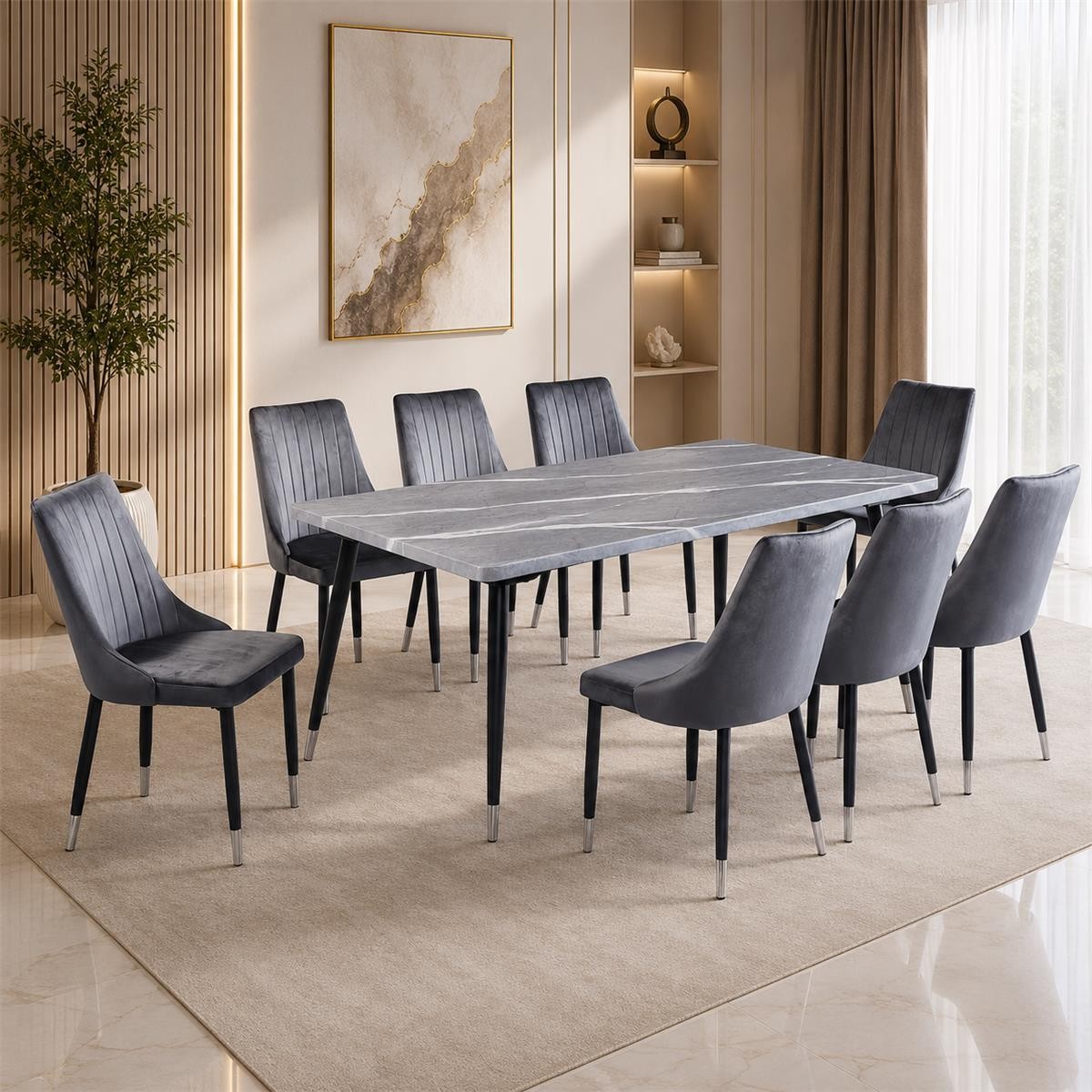 طاوله طعام رخام 8 كرسي M004-1 GREY طاوله طعام رخام 8 كرسي M004-1 GREY