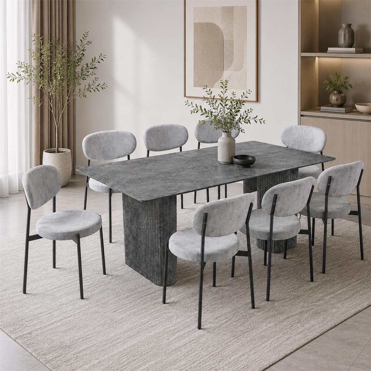 طاولة طعام خشب 8 كرسي M-034 GREY/GREY طاولة طعام خشب 8 كرسي M-034 GREY/GREY