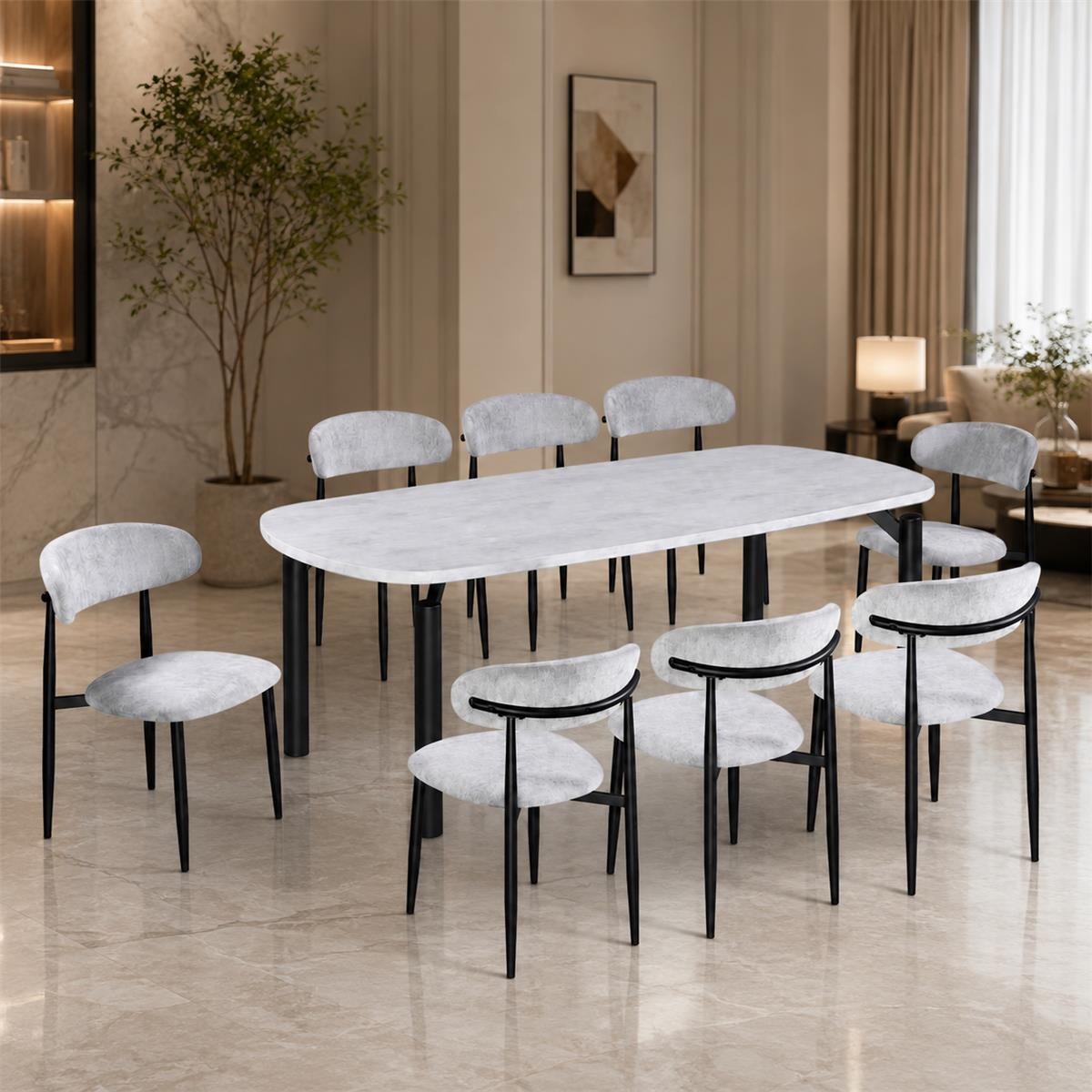 طاولة طعام رخام 8 كرسي M-025 GREY/GREY طاولة طعام رخام 8 كرسي M-025 GREY/GREY