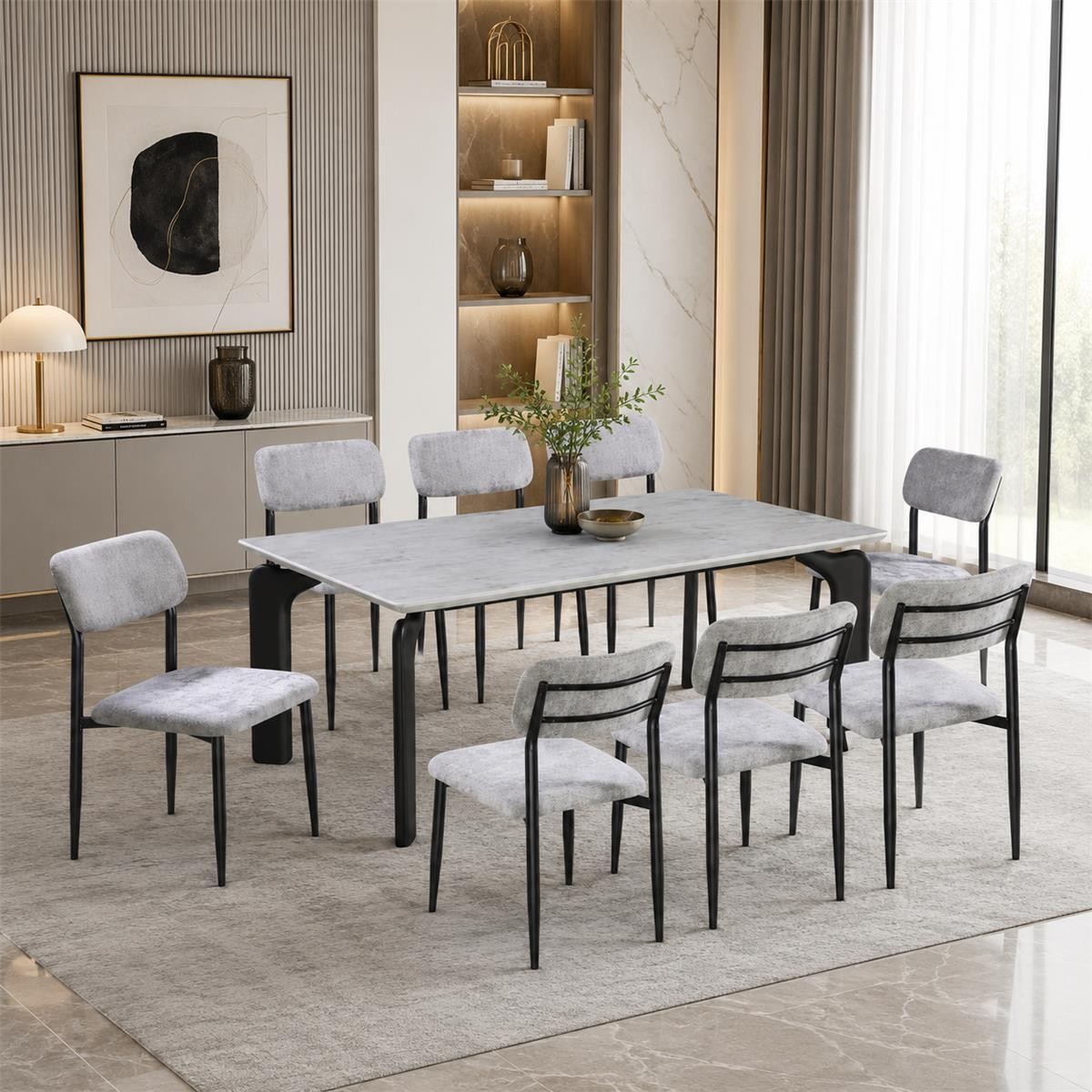 طاولة طعام رخام 8 كرسي M-027 GREY/GREY طاولة طعام رخام 8 كرسي M-027 GREY/GREY