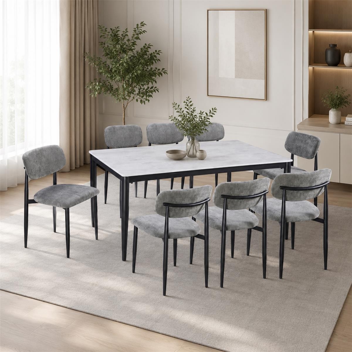 طاولة طعام رخام 8 كرسي M-028 GREY/GREY طاولة طعام رخام 8 كرسي M-028 GREY/GREY
