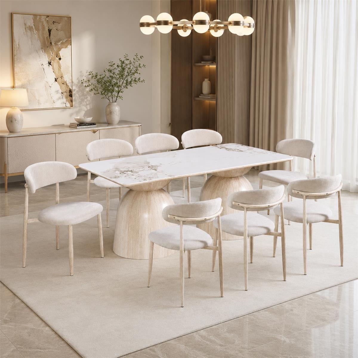 طاولة طعام سيراميك 8 كرسي M-030 WHITE/YELLOW
