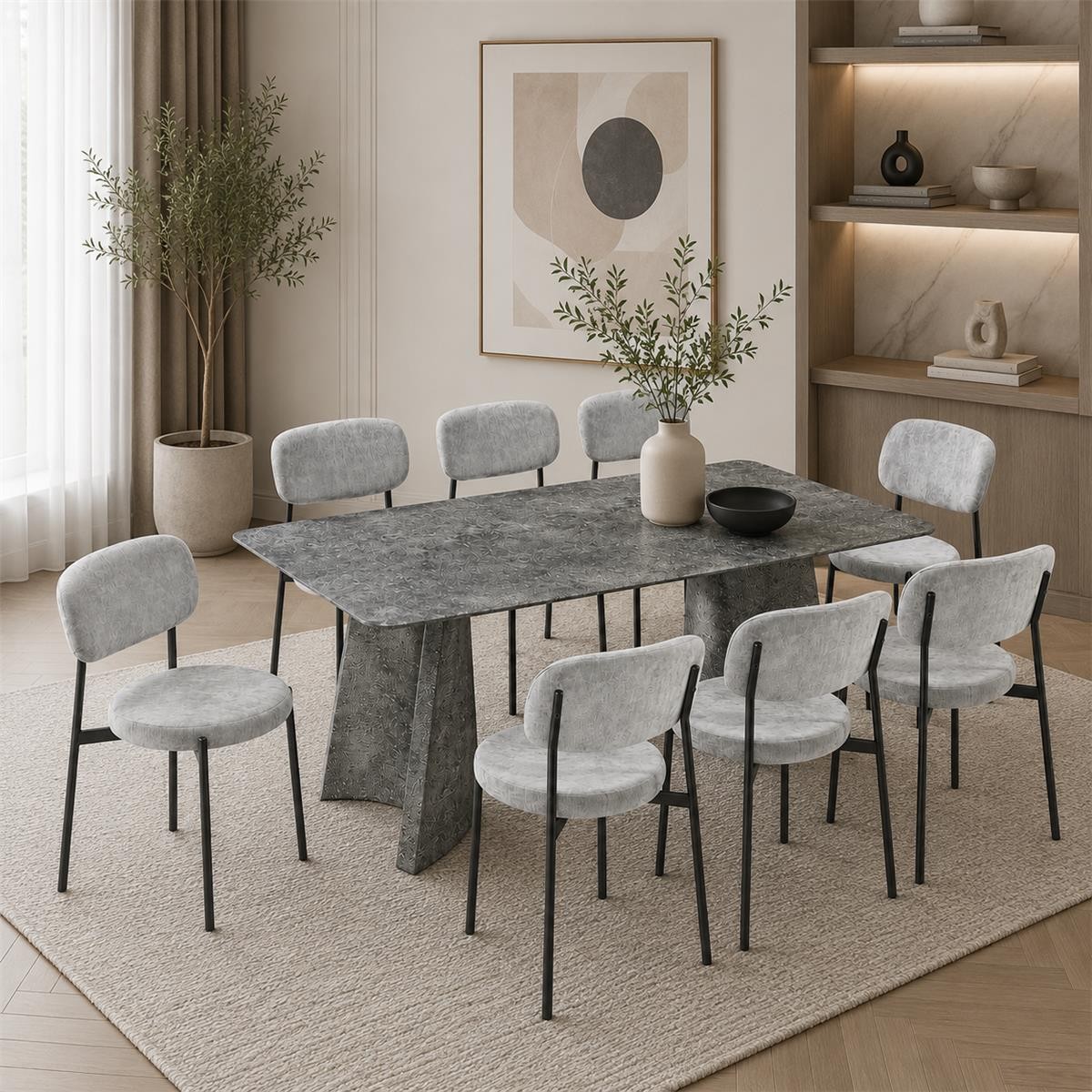 طاولة طعام خشب 8 كرسي M-037 GREY/GREY طاولة طعام خشب 8 كرسي M-037 GREY/GREY