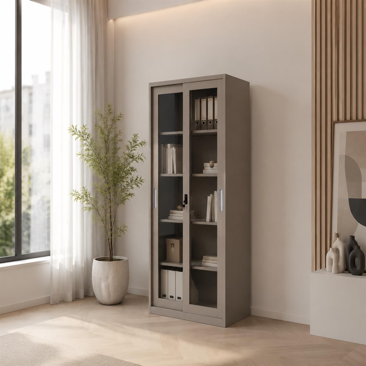 دولاب مكتبي حديد مقاس 185*85 OW-001 BEIGE