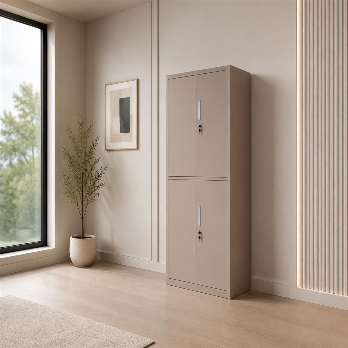 دولاب مكتبي حديد مقاس 185*85 OW-009 BEIGE