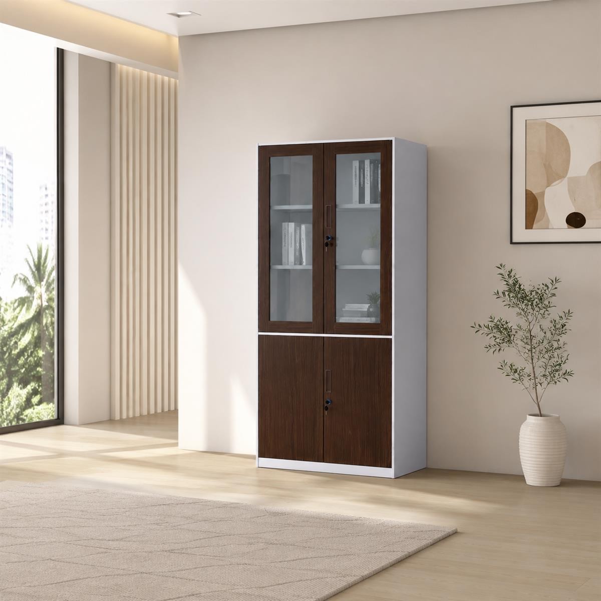 دولاب مكتبي حديد مقاس 185*90 OW-019 BR&WHITE