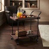 عربة خدمة مطبخ خشبية بعجلات بتصميم عصري (Dark Walnut)