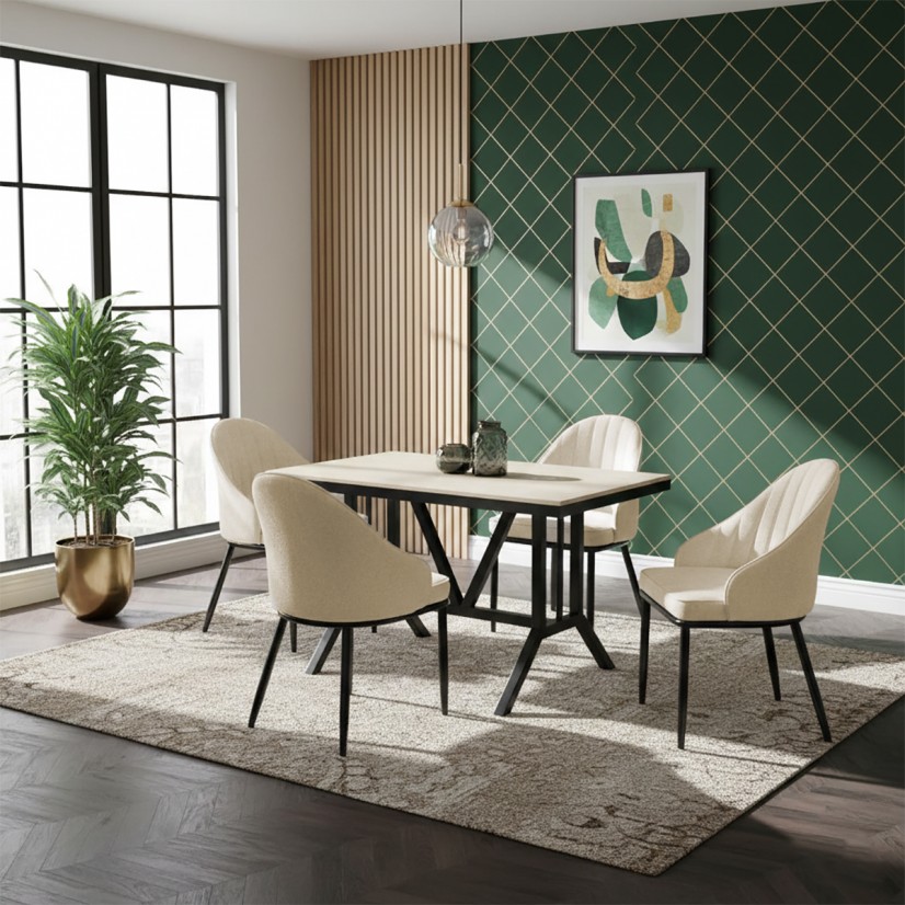 طقم طاولة طعام خاكي 4 كرسي بيج - موديل 3318 مودرن