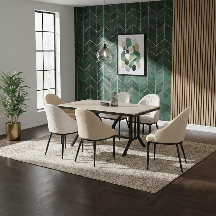 طقم طاولة طعام مودرن 6 كرسي بيج- أناقة هندسية وتصميم عصري