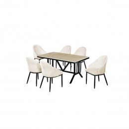 طقم طاولة طعام مودرن 6 كرسي بيج- أناقة هندسية وتصميم عصري