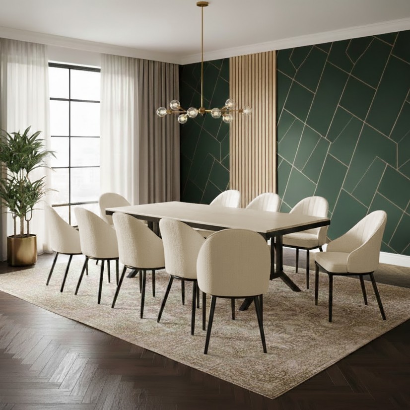 طقم طاولة طعام مودرن 10 كرسي- أناقة هندسية وتصميم عصري